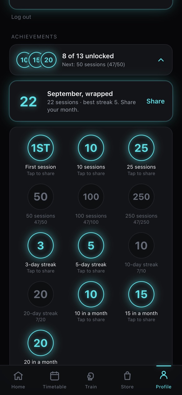 Achievements screen
